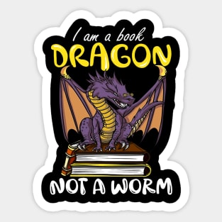I Am A Book Dragon Not A Worm Funny Reading Lover Sticker